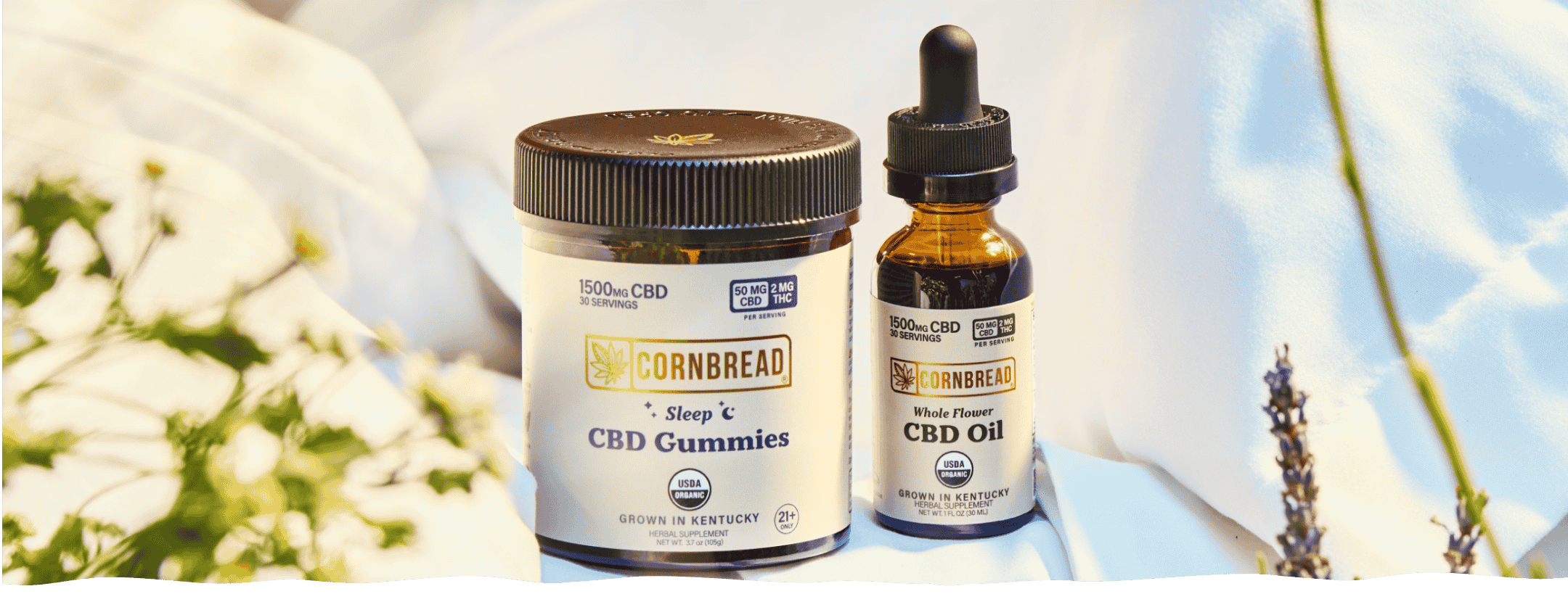 CBD Sleep Gummies and Whole Flower CBD Oil from Cornbread Hemp for sleep
