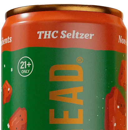 THC Seltzer can with red and green design, featuring watermelon illustrations.