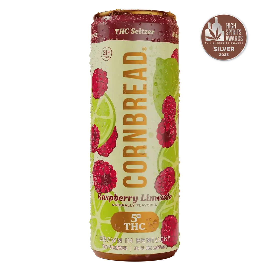 Cornbread THC Seltzer Raspberry Limeade can on a white background