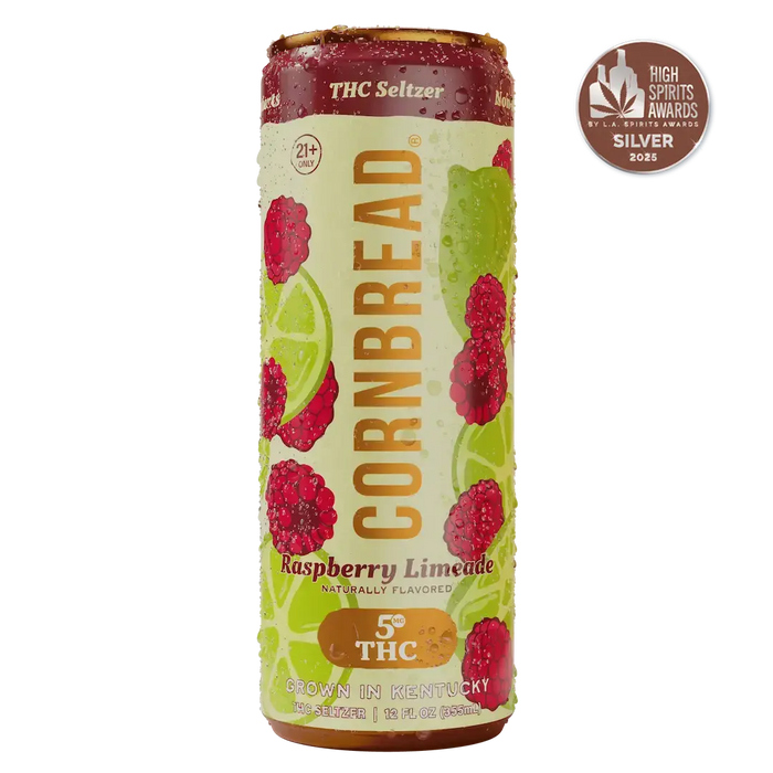 Cornbread THC Seltzer Raspberry Limeade can on a white background