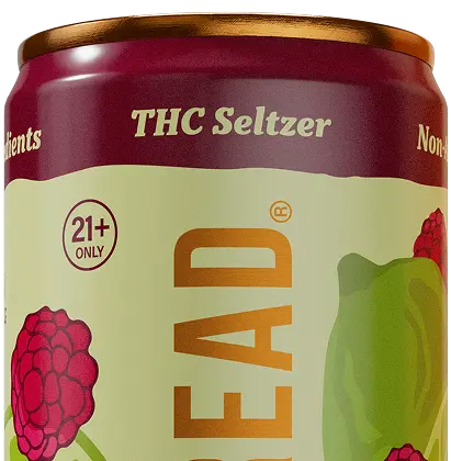  THC Seltzer can with raspberry and lime design on a red background